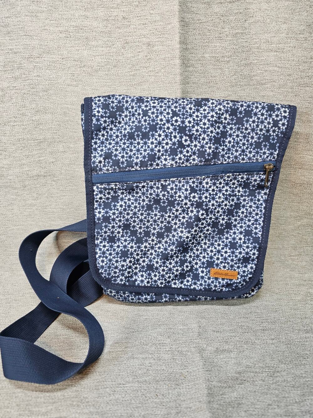 Eddie Bauer Navy Floral Purse/Carryall/Tablet/School Bag Long Adjustable Strap
